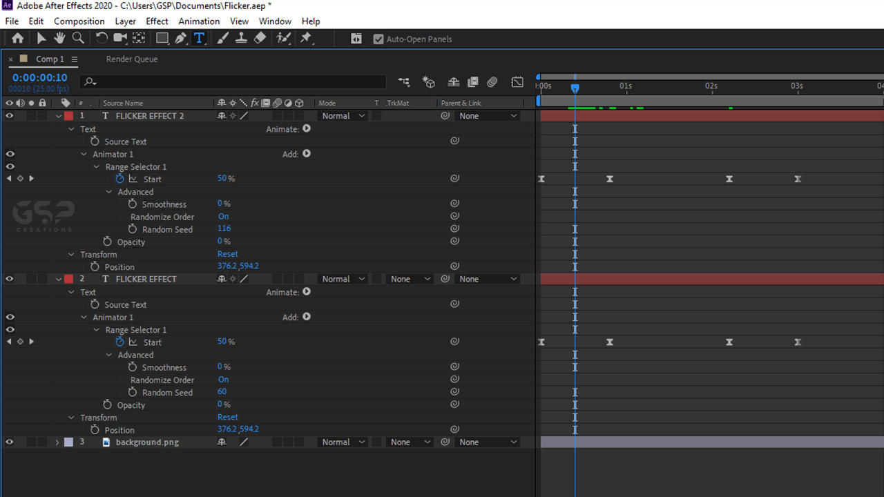 How to make the Text Flicker Effect in After Effects GSP Creations