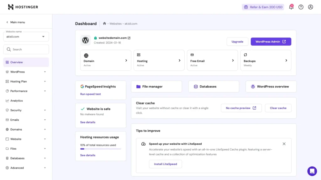 Hostinger Dashboard