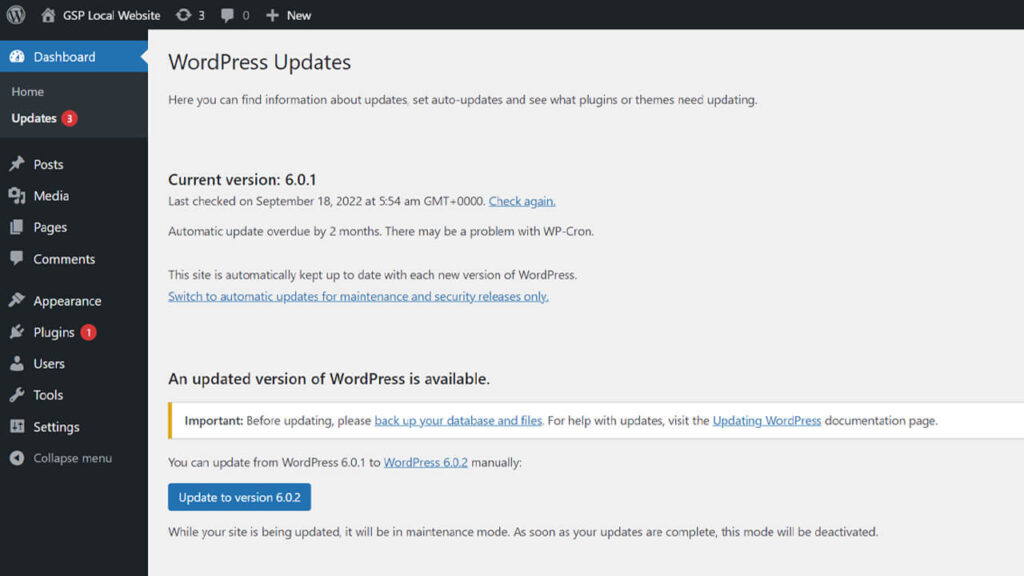 WordPress version update