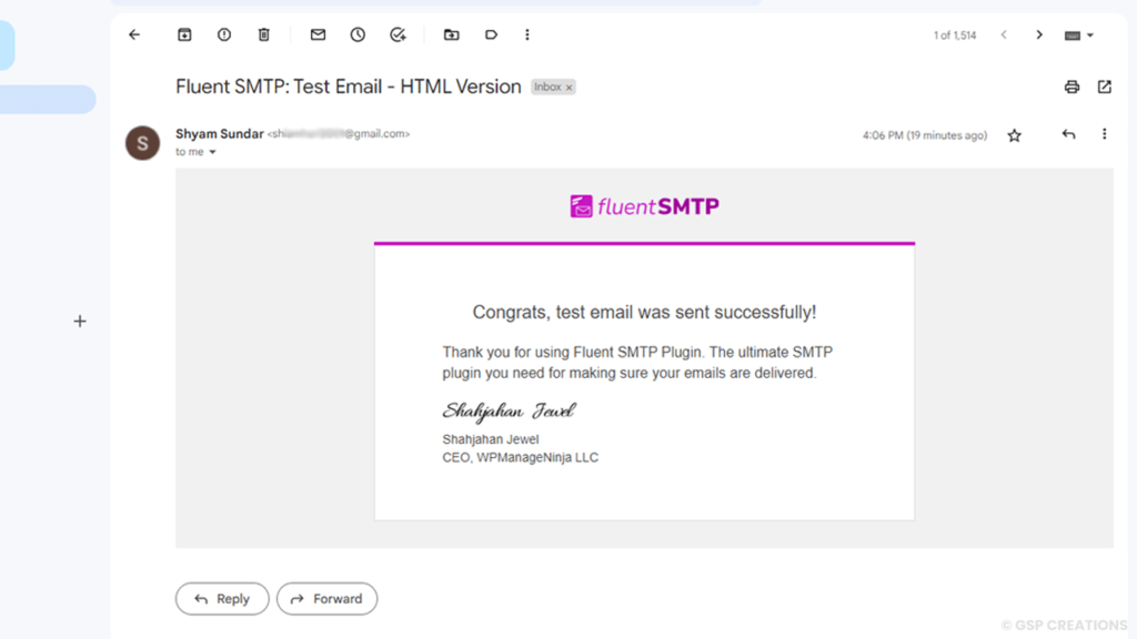  fluent smtp gmail received