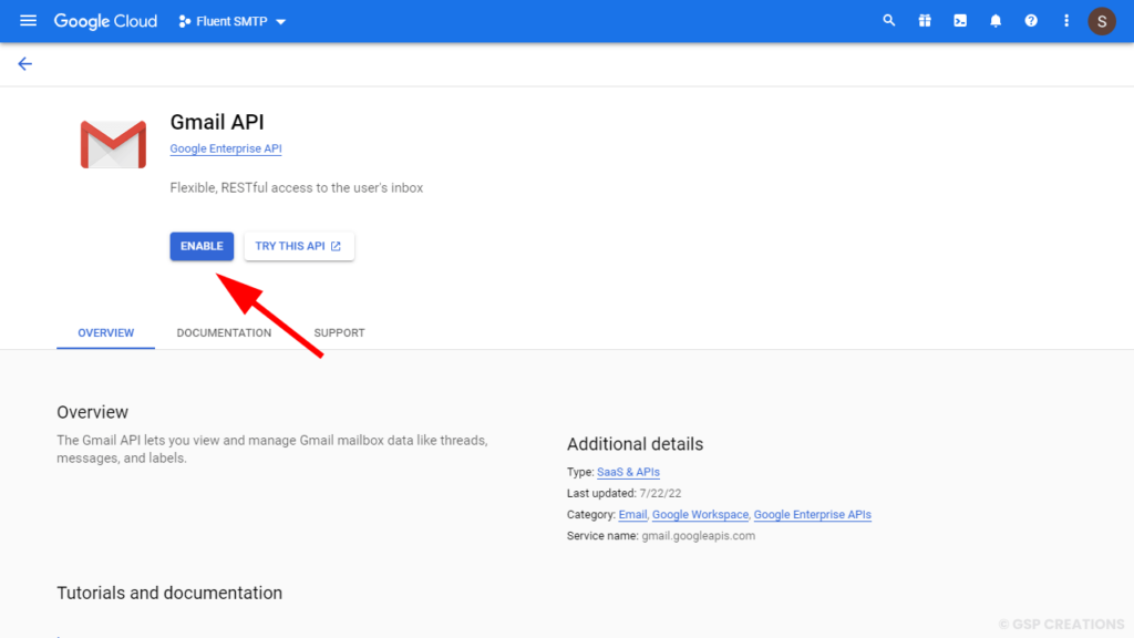 smtp enable gmail API